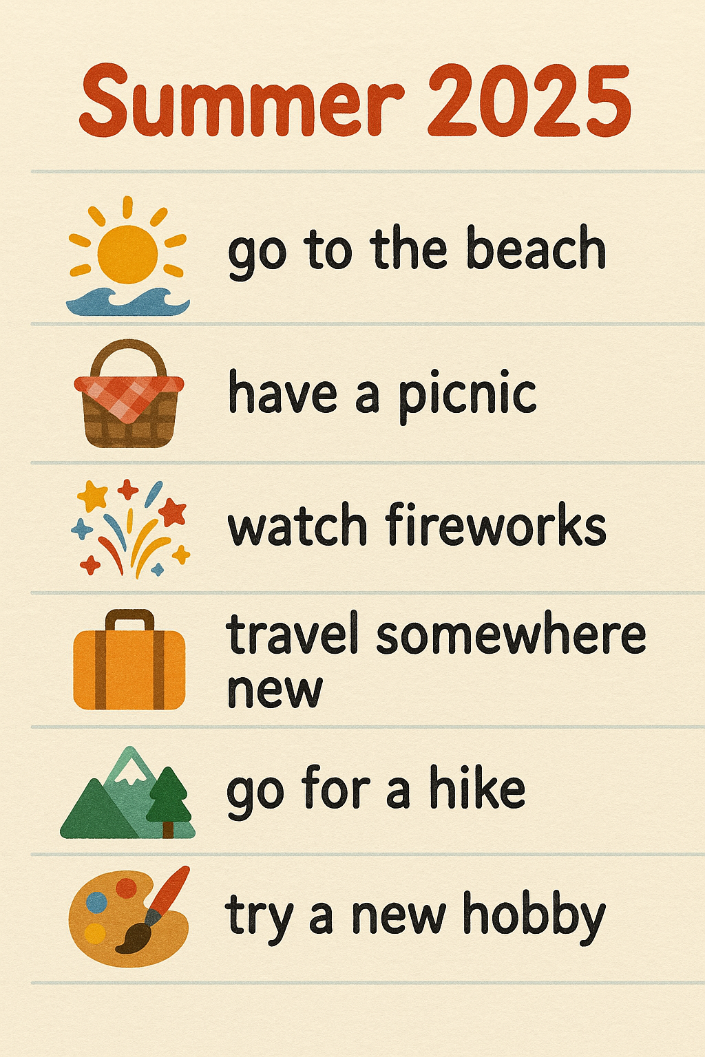 Summer 2025 Bucket List